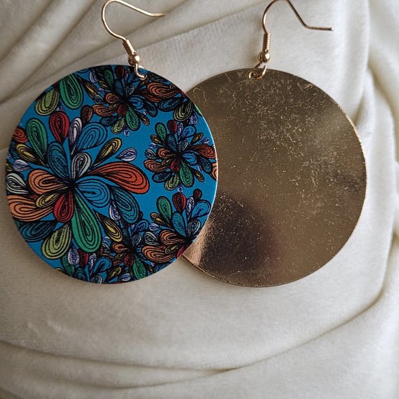 Round, Colorful, Intricate Disk Earrings - Picture 2 of 2